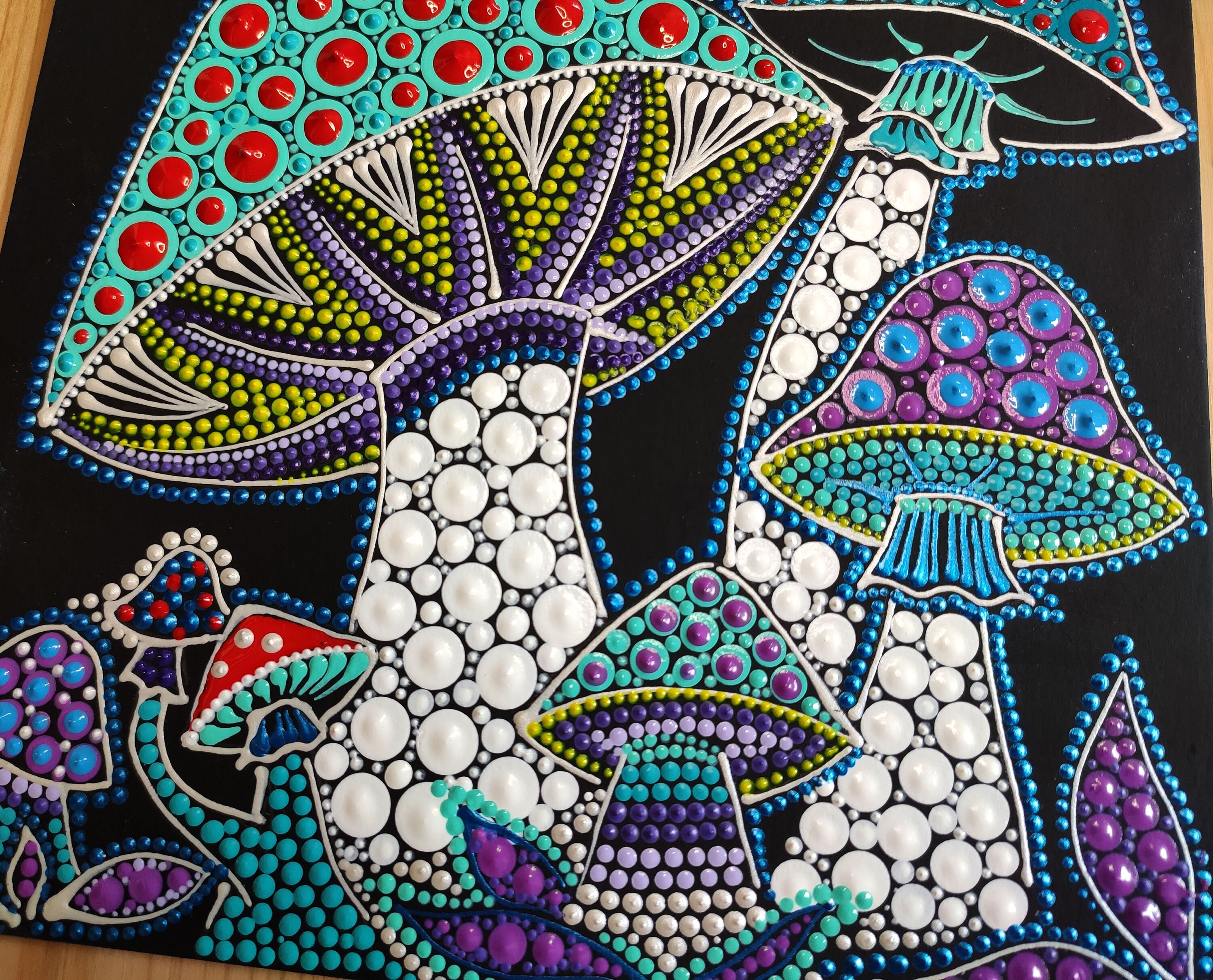 Magic Mushrooms Dot Painting Original Art Trippy Acrylic Dot Etsy