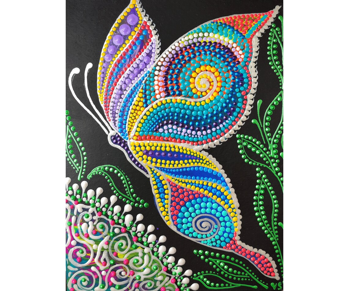 Butterfly Dot Art Original Painting Butterfly Mandala Acrylic | Etsy