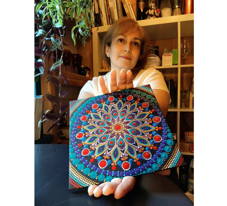 Dot Mandala Painting Original Art Red Blue Purple Dot Art-Dottilism-Hand Painted Acrylic Wall Art
