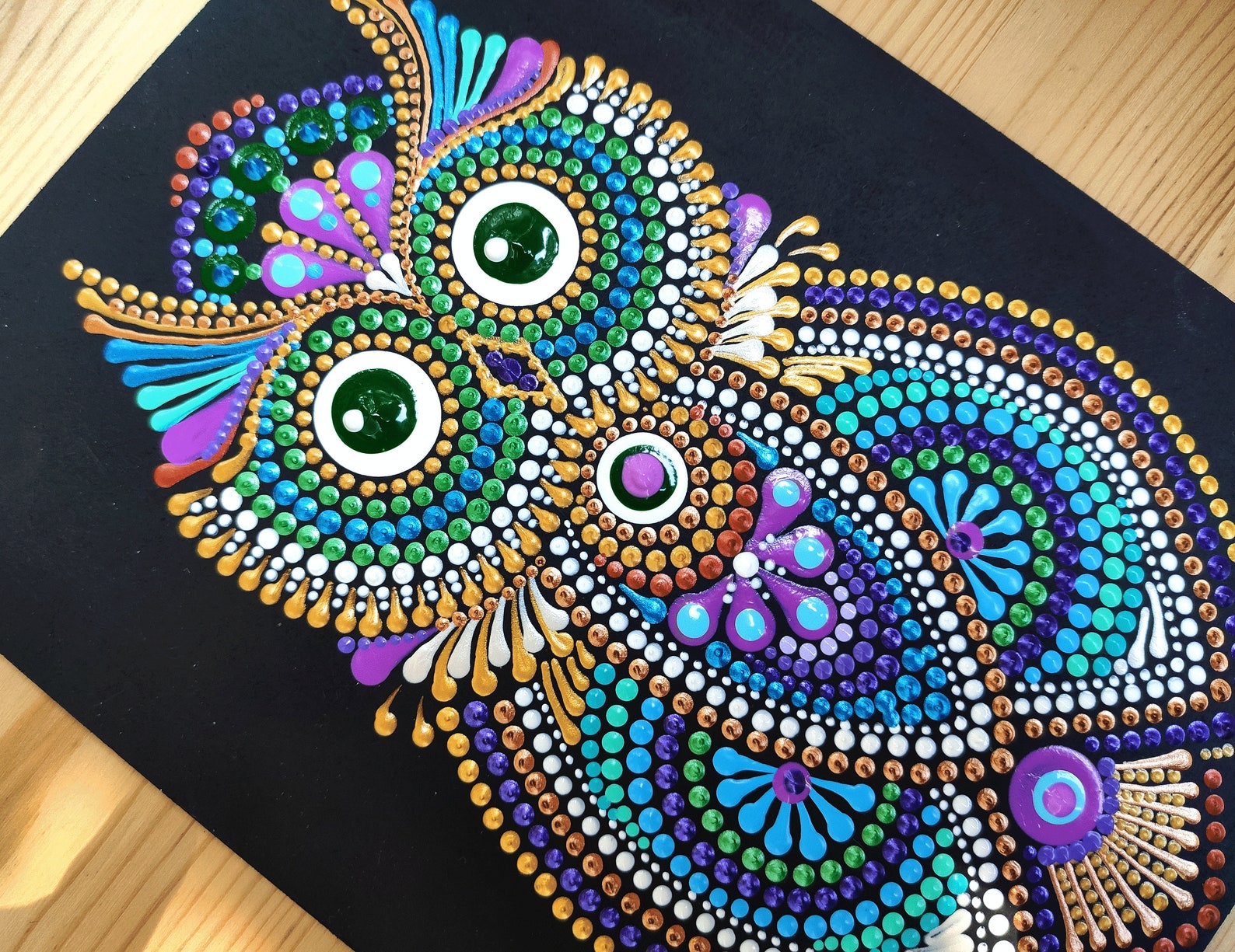 owl-painting-original-dot-art-mandala-owl-dot-painting-owl-etsy