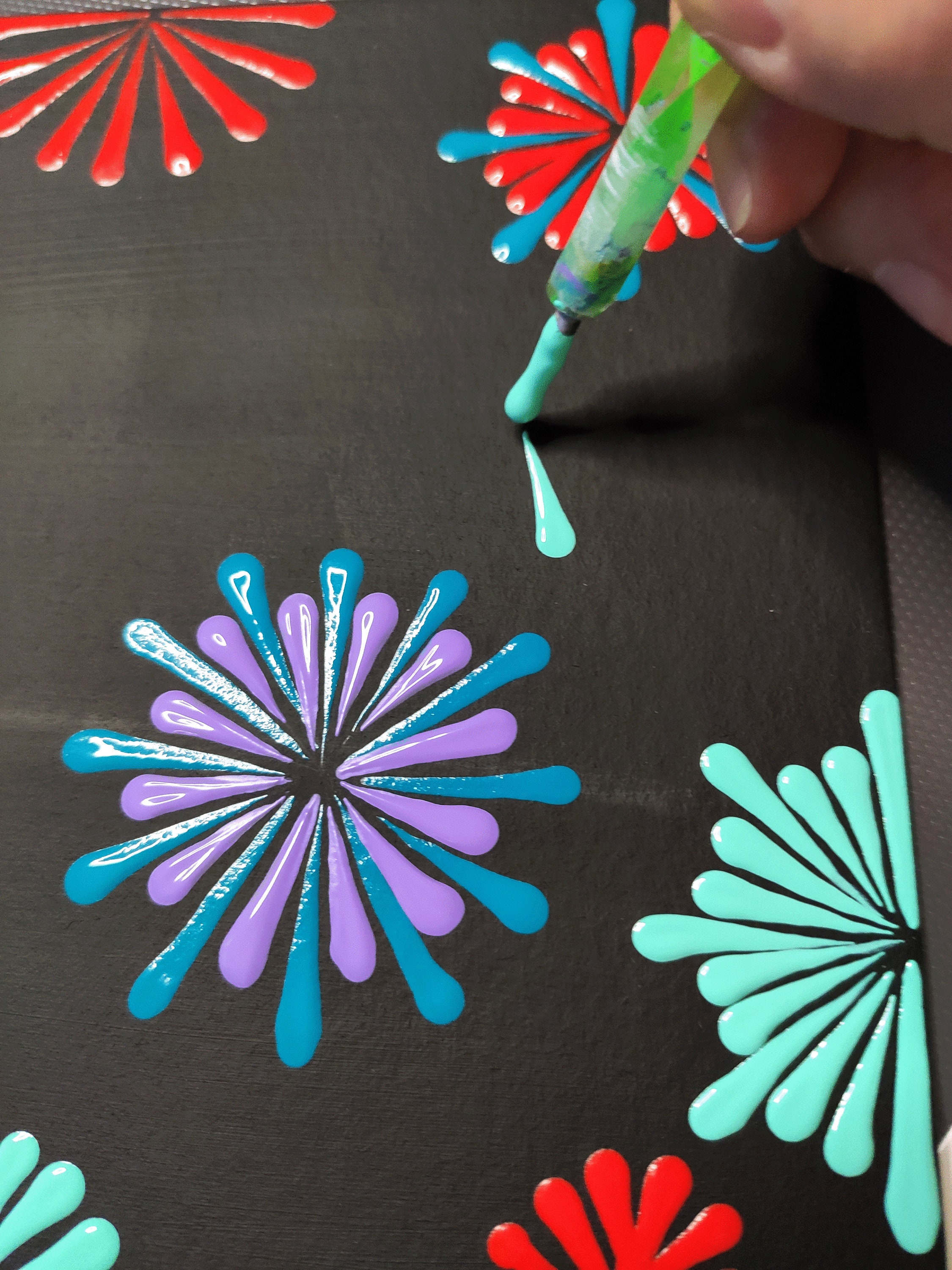 Abstract Flowers Dot Painting Original Art Floral Dot Painted Etsy