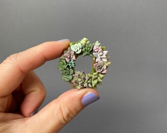 Miniature SUCCULENT WREATH made of polymer clay