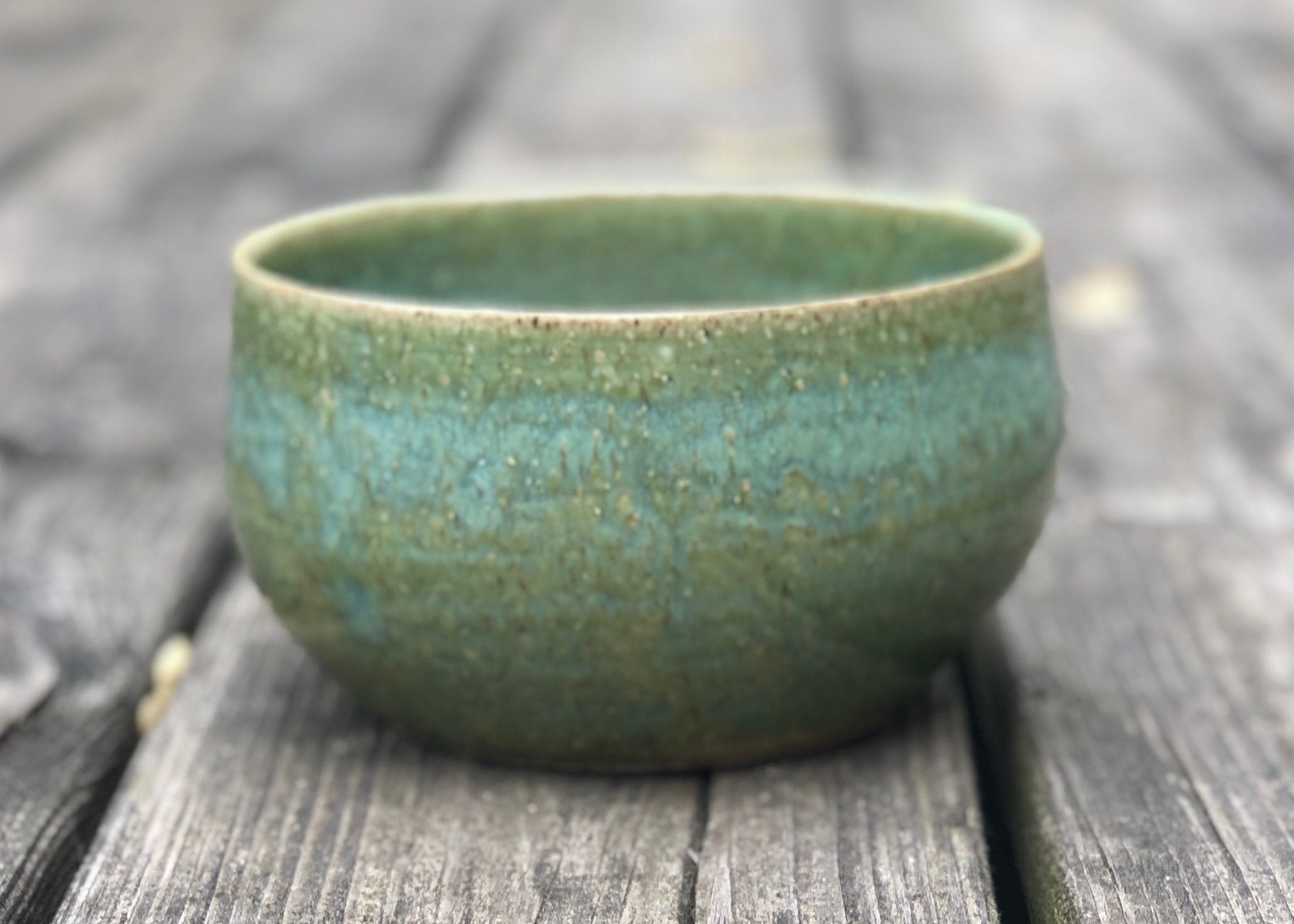 Green and Blue Speckled Ceramic Bowl made with Red Clay Etsy