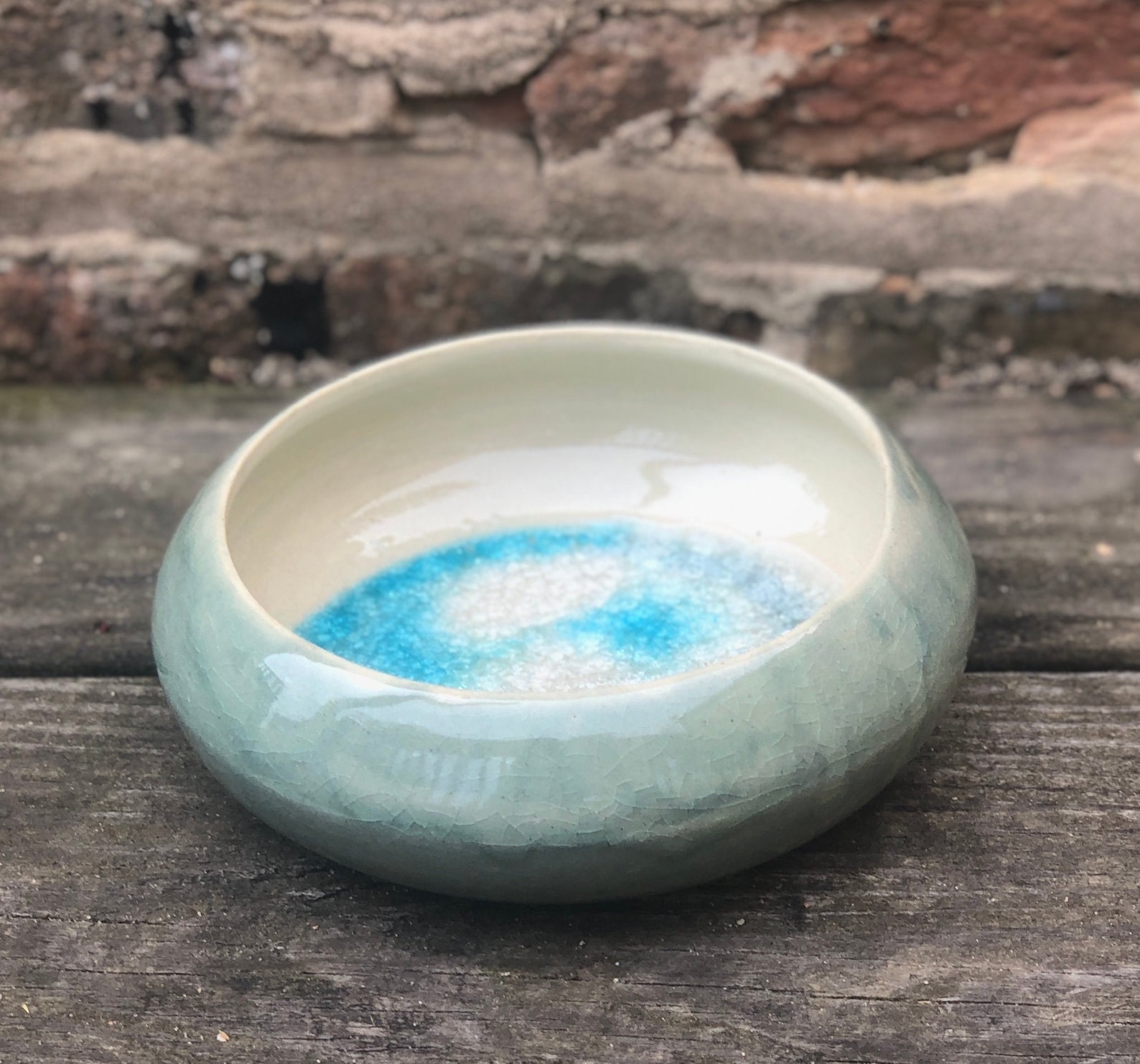 Blue Green Ceramic Jewelry Dish With Clear and Blue Glass Etsy