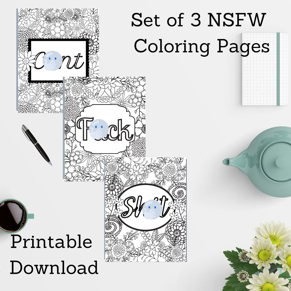 Set of 3 NSFW Coloring Pages | Etsy