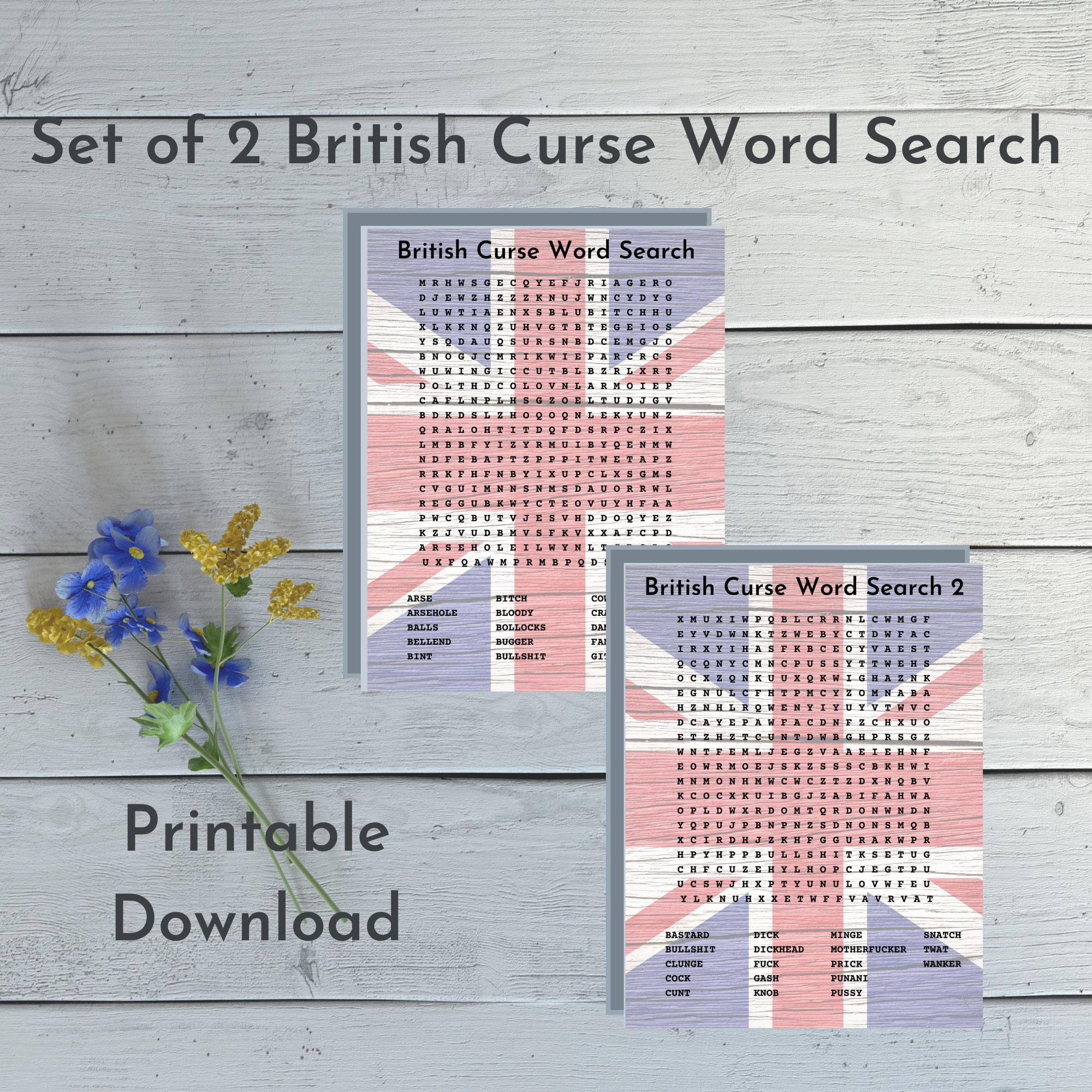 Set Of 2 British Curse Word Search Etsy