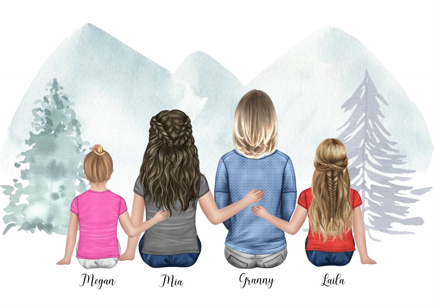 Family / Friend cartoon drawing print Etsy