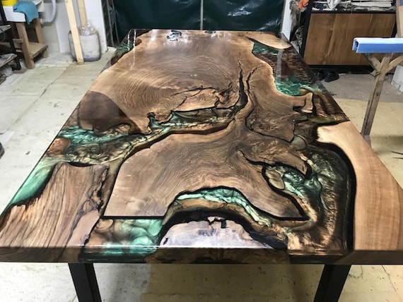 Wood Oak Green Epoxy Table