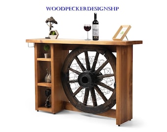 Walnut Console Table with Wine Rack - Entryway Hall Furniture