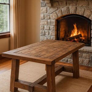 Rustic Oak Farmhouse Dining Table: Handmade Trestle Table, custom order table