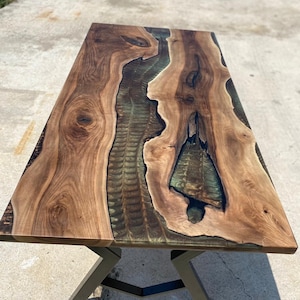 Live Edge Walnut Epoxy Table: handmade Custom Order, Metal Legs