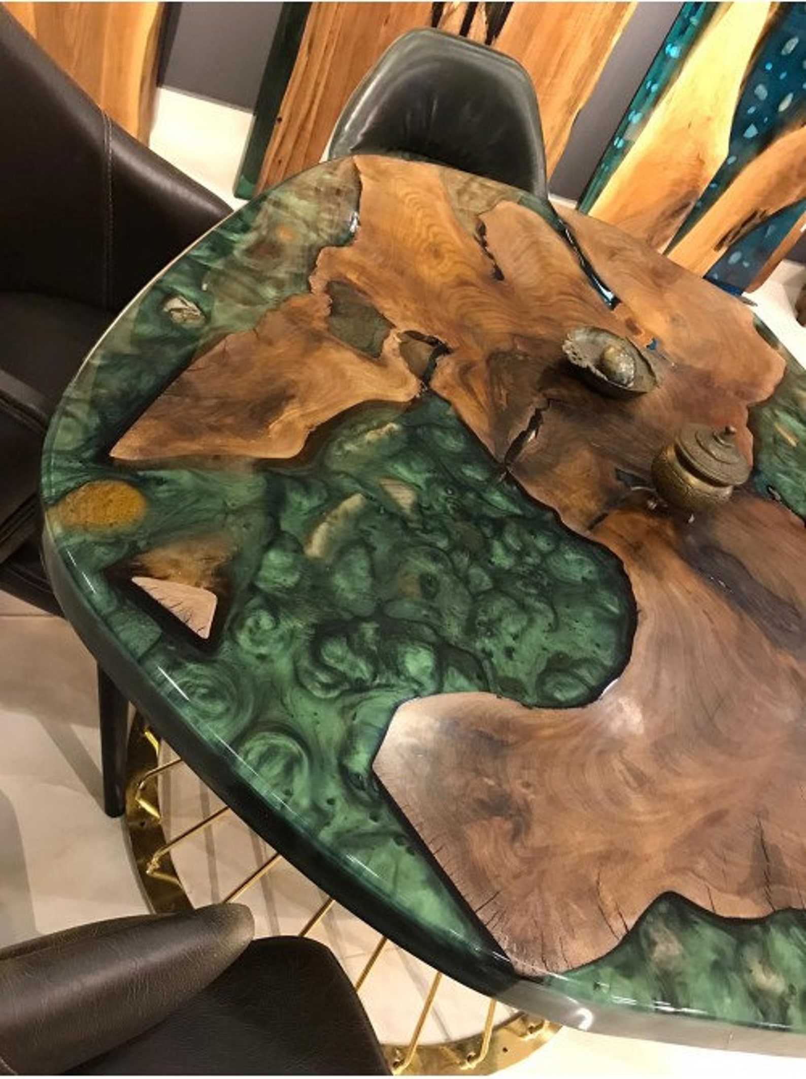 Green Epoxy Coffee TableLive Edge Coffee tableGreen Table Etsy