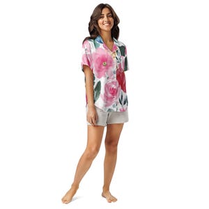 All-over print women’s short sleeve pajama top / Unique design with a purpose