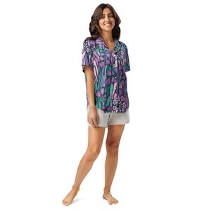 All-over print women’s short sleeve pajama top / Unique design with a purpose