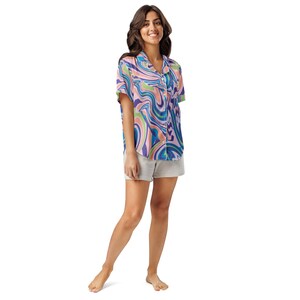All-over print women’s short sleeve pajama top / Unique design with a purpose