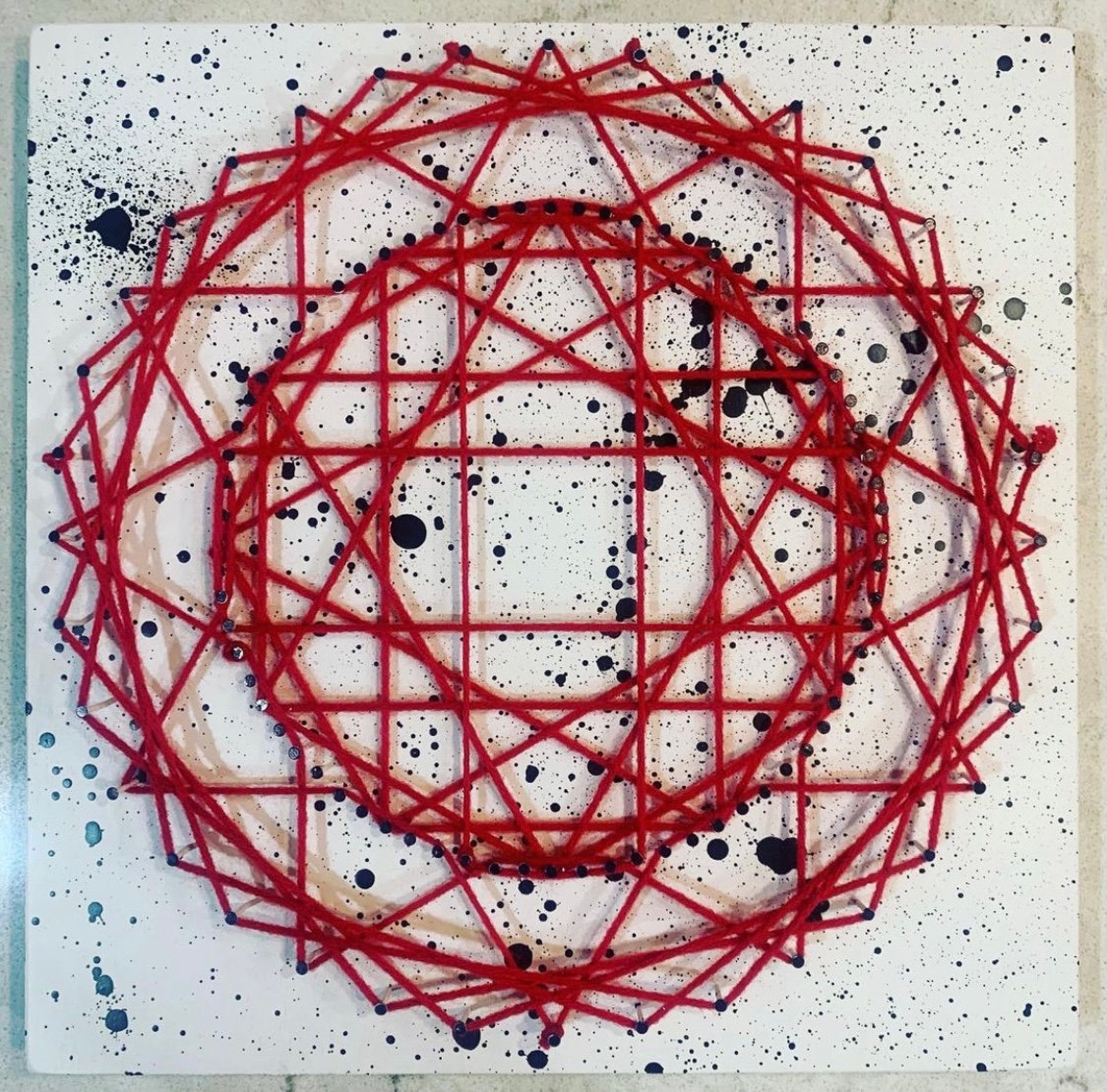 Geometric Yarn Art on Black & White Wood Canvas Etsy