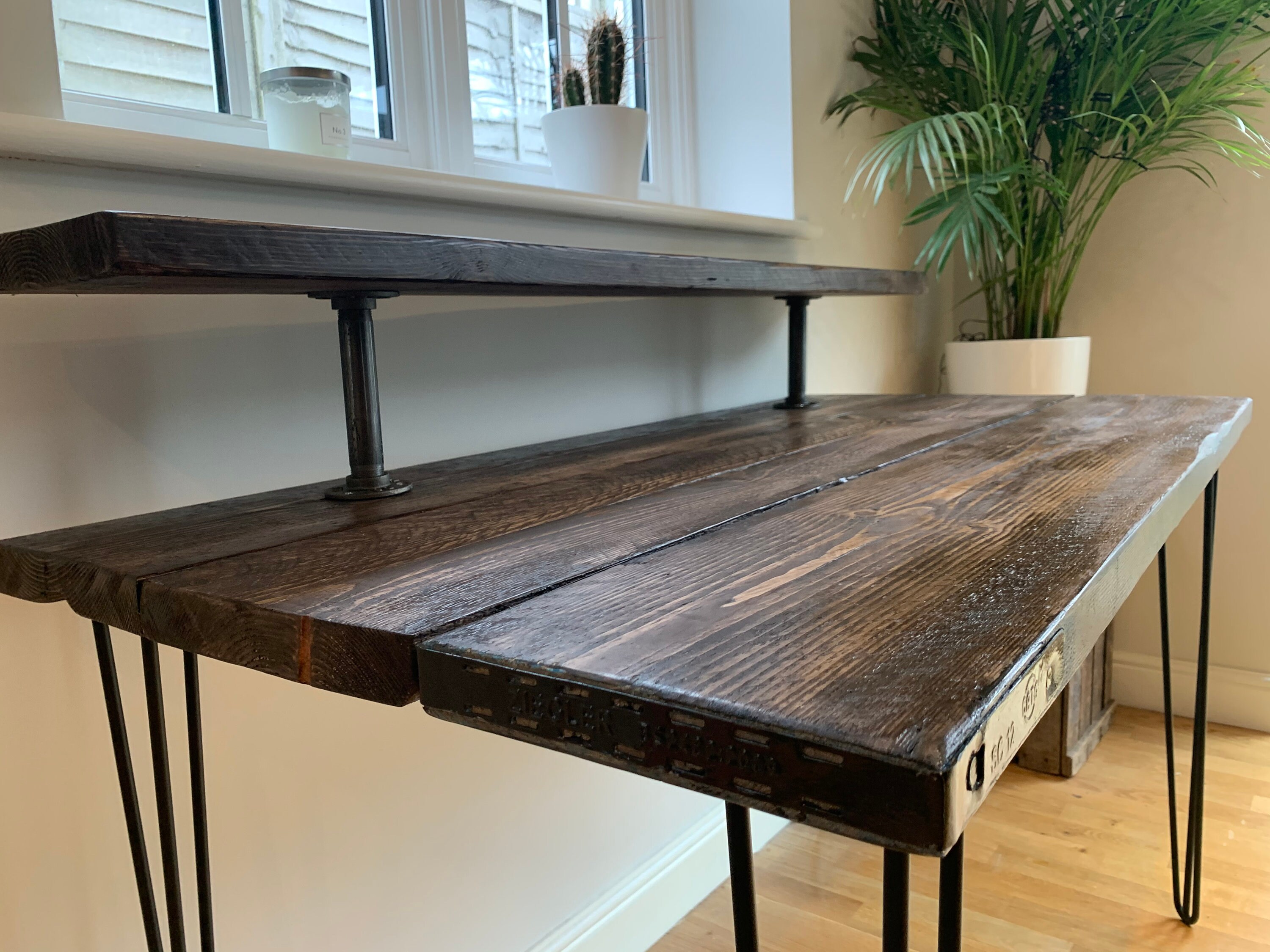 Rustic Hairpin Leg Desk with Industrial Pipe Riser Shelf Etsy