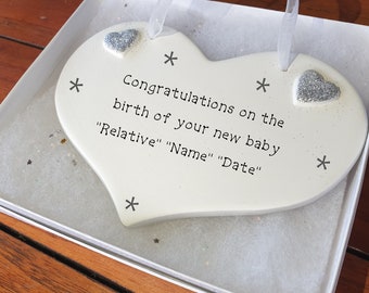 Congratulations on the Birth Personalised Ceramic Message Heart ~  Gifts For New Baby ~ New Born Baby Gift - Baby Plaque Heart