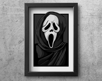 Ghost Face Scream Watercolor Painting Cult Horror Movie Wall 