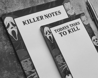 Killer Notes Horror Notepad Set – A5 & A6 Scary Movie To-Do Lists – Slasher Fan Stationery – Creepy Cute Memo Pads – Horror Lover Gift