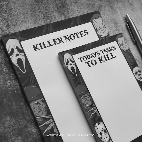 Killer Notes Horror Notepad Set – A5 & A6 Scary Movie To-Do Lists – Slasher Fan Stationery – Creepy Cute Memo Pads – Horror Lover Gift