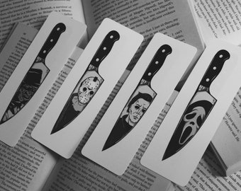 Slasher Knife Bookmark Set - Horror Icons Bundle - Masked Villain Bookmarks - Creepy Cute Horror Gift for Book Lovers - Halloween Stationery