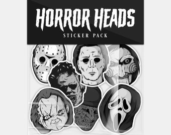 Horror Heads Sticker Pack - Slasher-Inspired Masked Villains - 7 vinyl stickers - Classic Horror Fans Gift - Gothic Stationery Set
