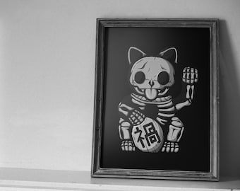Lucky Skeleton Cat Print