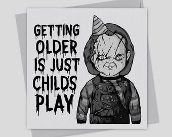 Horror Birthday Card - Creepy Doll-Inspired Greeting - Funny Gothic Card - Child's Play - Blank Inside with Envelope