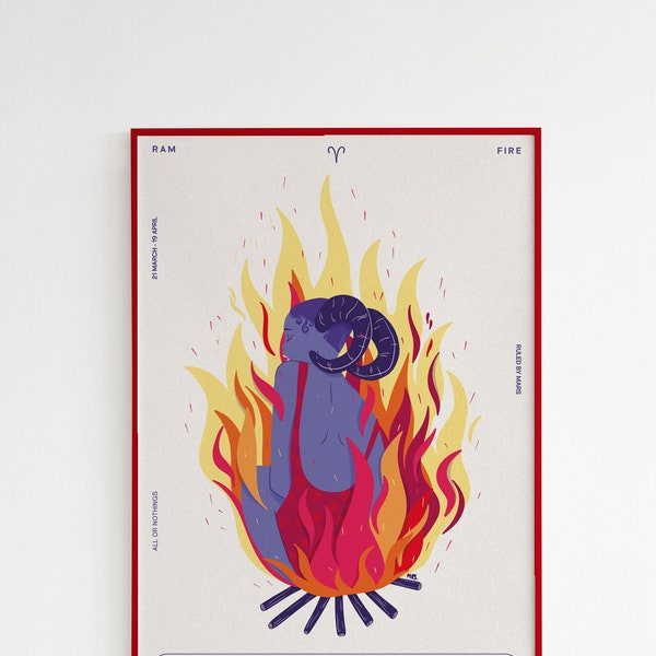 Cartel cartel de la mujer Aries - Signo del zodíaco con elemento fuego