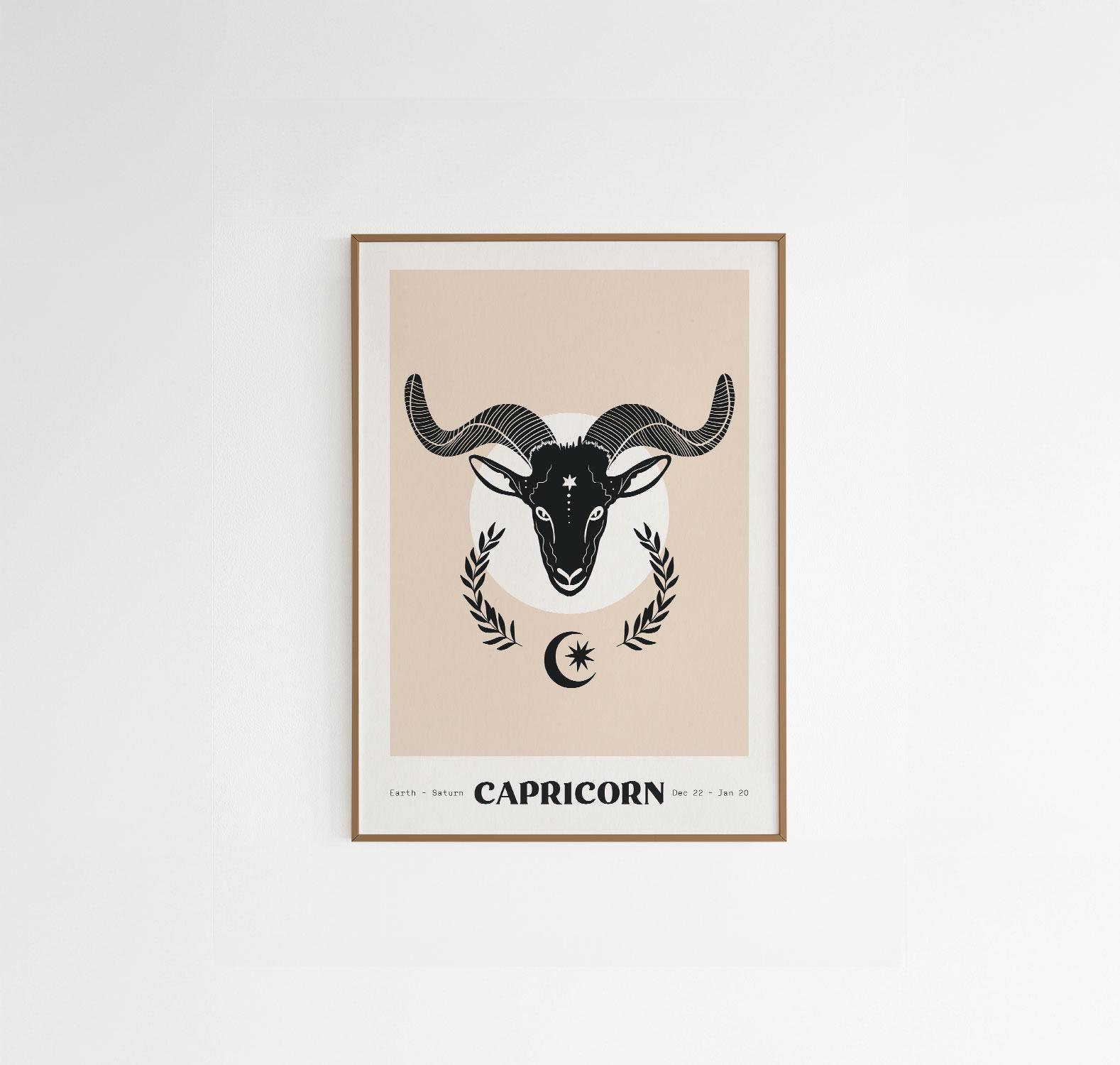 Steinbock Astrologisches Poster – A4 Sternzeichen Illustration – Recyclingpapier – Spirituelle Wanddekoration