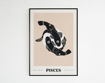 A4 poster in recycled paper illustration astrology zodiac sign Pisces