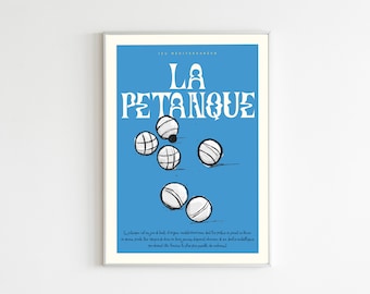 Pétanque poster - A4 size, printed on recycled paper, illustration of the French Riviera boules game