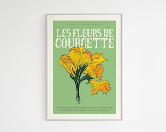 Courgette flower poster - A4 size, recycled paper illustration, French Riviera