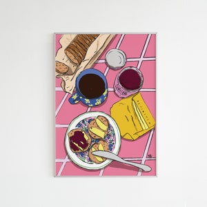 Affiche Petit déjeuner sur nappe rose
