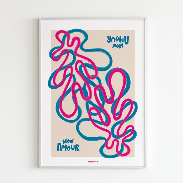 Affiche A4 ou A5 en papier rigide sur le thème de l'amour abstrait en duo de couleurs