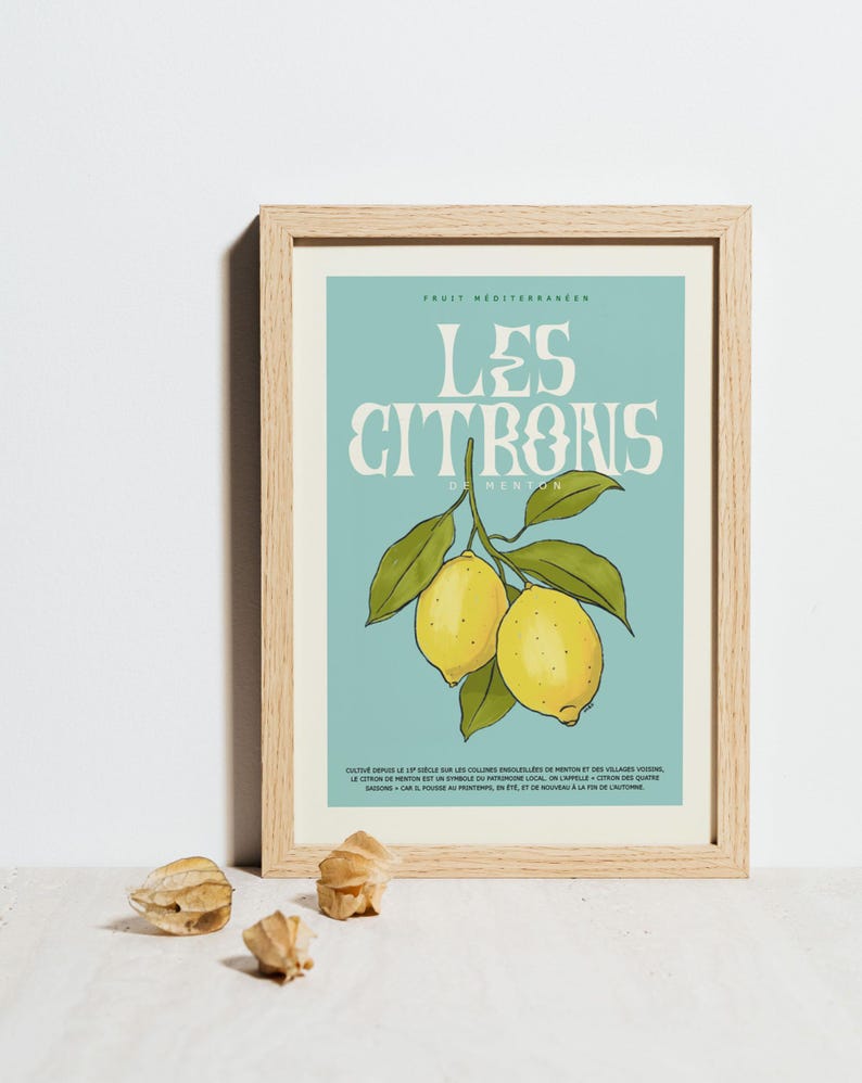 Menton Lemons Poster - A4 Size, Printed on Recycled Paper, Illustration ...