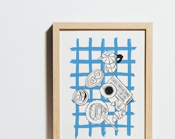 A4 poster - Nice Matin - Illustration: Breakfast with the Nice Matin newspaper / Summer memory from the South of France