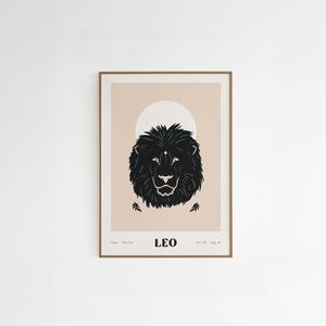 Löwe Astrologisches Poster – A4 Sternzeichen Illustration – Recyclingpapier – Spirituelle Wanddekoration