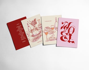 Set of 4 2023 A6 greeting cards with kraft envelope Christmas illustration