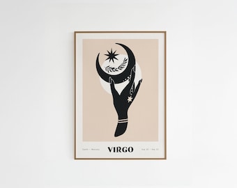 Jungfrau Astrologisches Poster – A4 Sternzeichen Illustration – Recyclingpapier – Spirituelle Wanddekoration