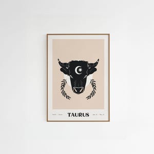 Poster astrologico del Toro - Illustrazione del segno zodiacale A4 - Carta riciclata - Decorazione murale spirituale