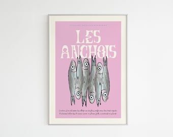 Anchovy Poster - A4 recycled paper illustration of anchovies fish on the French Riviera