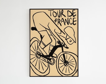 Tour de France Poster – Cyclist | Vintage Ochre & Black Sports Poster | Bicycle Wall Decor | Cycling Gift