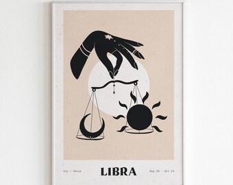 Affiche A4 en papier recyclé illustration astrologie balance signe du zodiaque