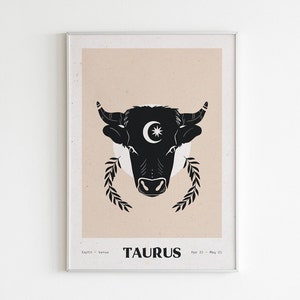 A4 poster in recycled paper astrology illustration Taurus zodiac sign