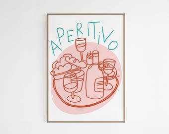 Poster - "Aperitivo" | Print illustration about aperitivo! Wall art poster for aperitifs, modern kitchen art