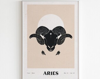 A4 poster in recycled paper illustration astrology sign of the zodiac Aries