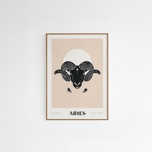 Widder Astrologisches Poster – A4 Sternzeichen Illustration – Recyclingpapier – Spirituelle Wanddekoration