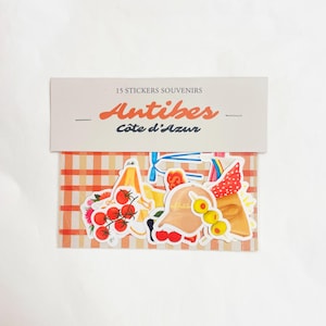 Antibes Stickers – Set van 15 geïllustreerde stickers | Café Nomad, ambachtelijk ijs, parasol, badpak | Côte d’Azur Stationery